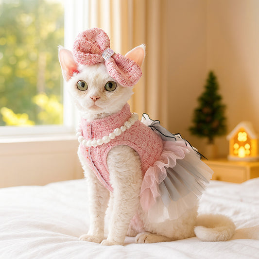 Pearl Bow Pet Scarf and Hair Clip Set