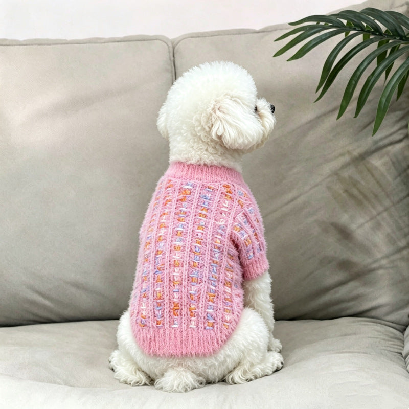 두꺼운 니트 컬러블록 반려동물 스웨터