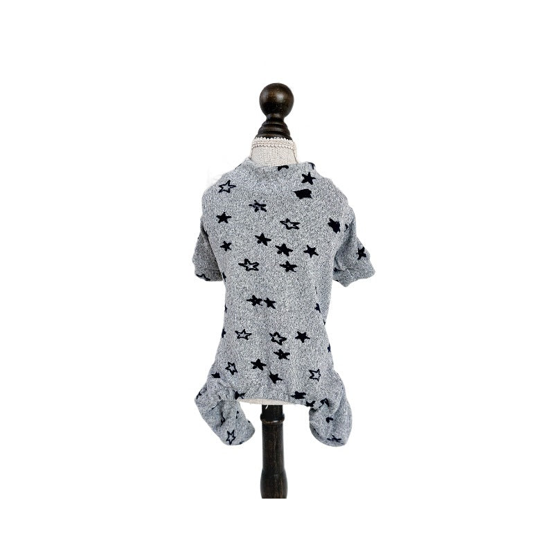 现货宠物服装宠物小狗猫咪衣服可爱小型犬春夏新灰色星星四脚衣