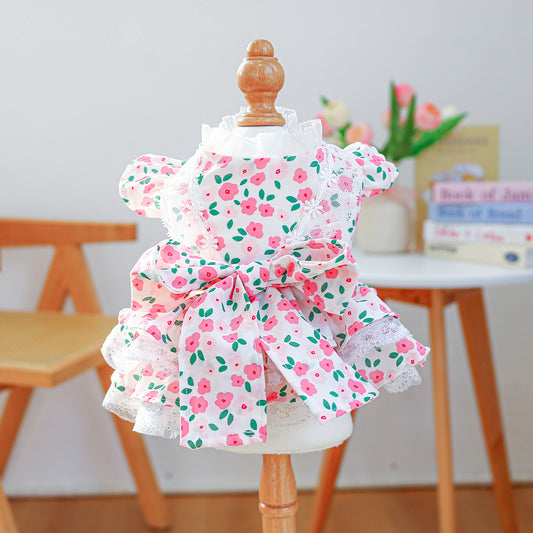 Floral Summer Pet Dress and Bonnet Set